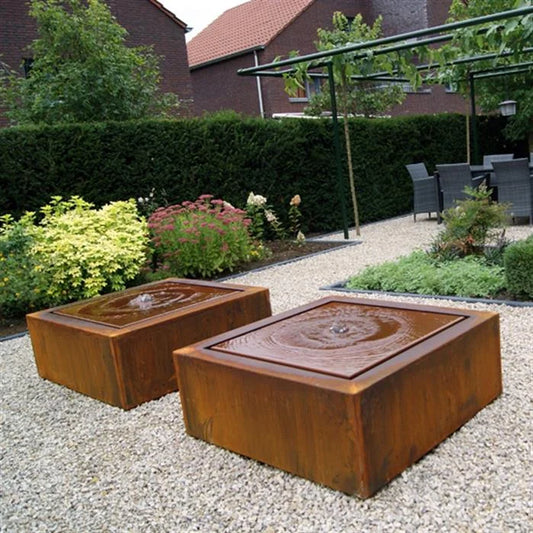 Waterfontein in cortenstaal met verlichting 120x120x40cm